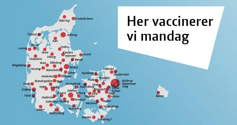 Danmarkskort - her vaccinerer vi mandag